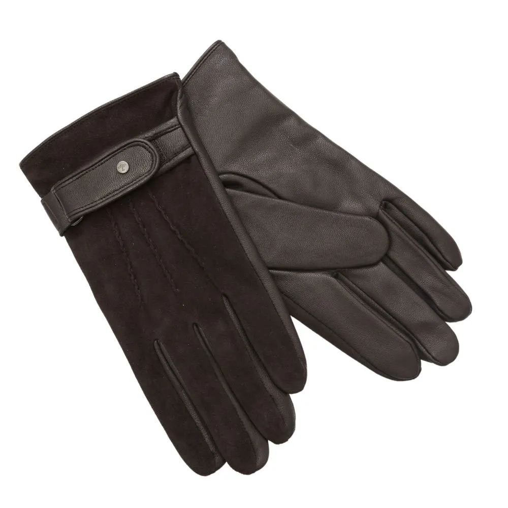 Fynch-Hatton Bucksuede And Leather Dark Brown Gloves | Menswear Online