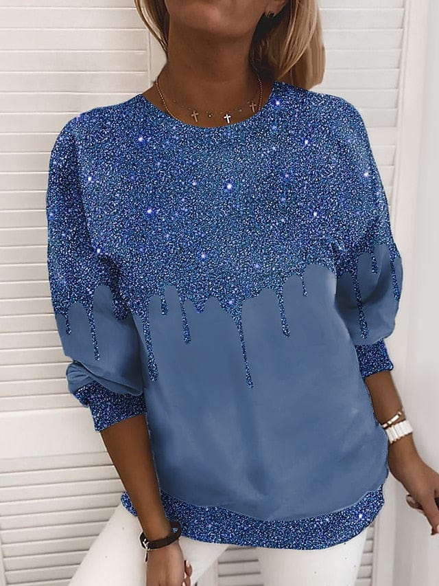 Glittery Plus Size Printed Sweatshirt for Women