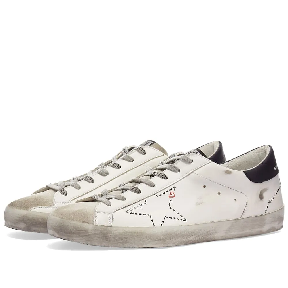 Golden Goose Superstar Leather Stitched Star SneakerWhite, Ice & Dark Blue