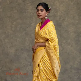 Handwoven Yellow Kadhwa Jangla Saree with Meenakari