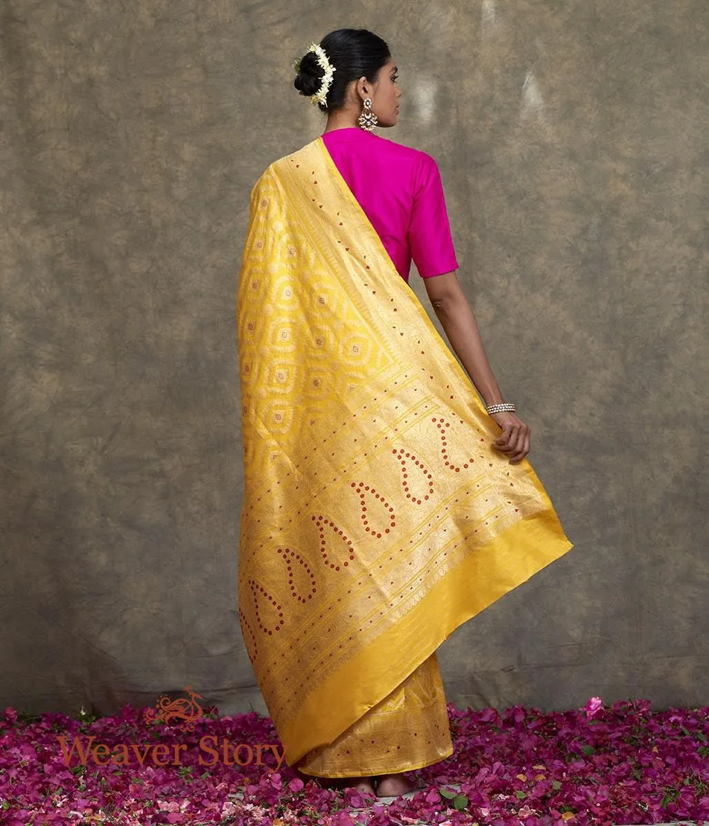 Handwoven Yellow Kadhwa Jangla Saree with Meenakari