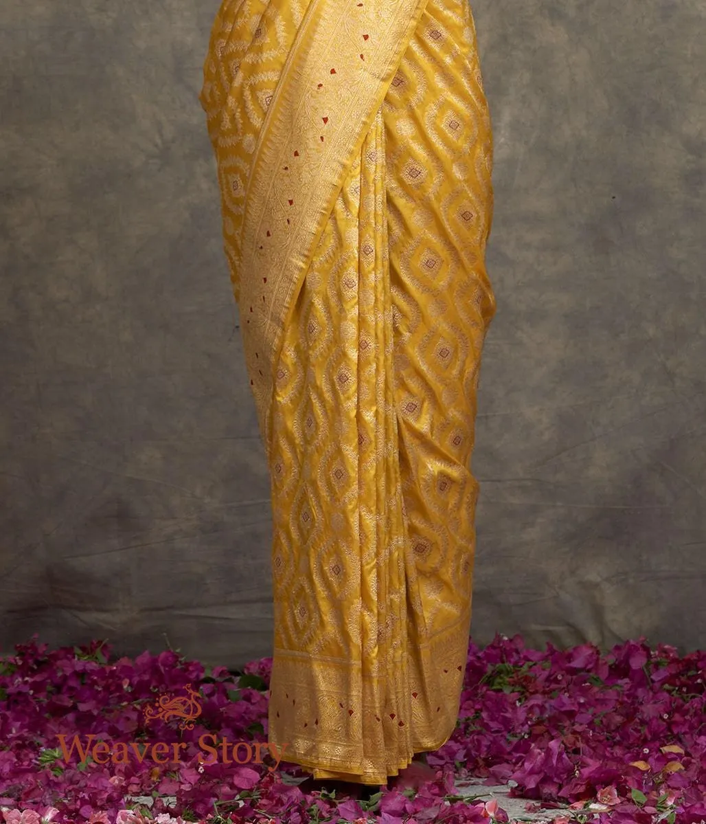 Handwoven Yellow Kadhwa Jangla Saree with Meenakari