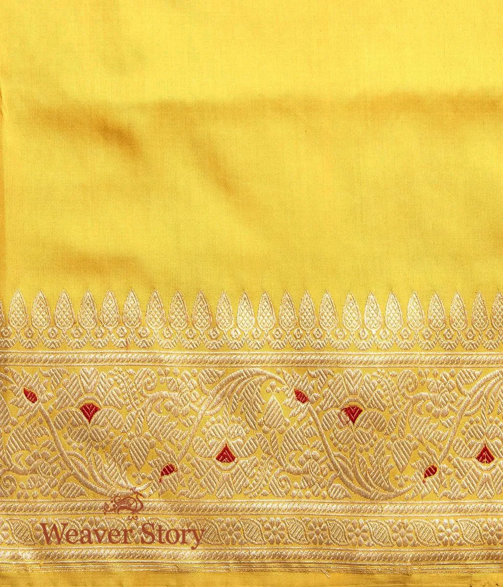 Handwoven Yellow Kadhwa Jangla Saree with Meenakari