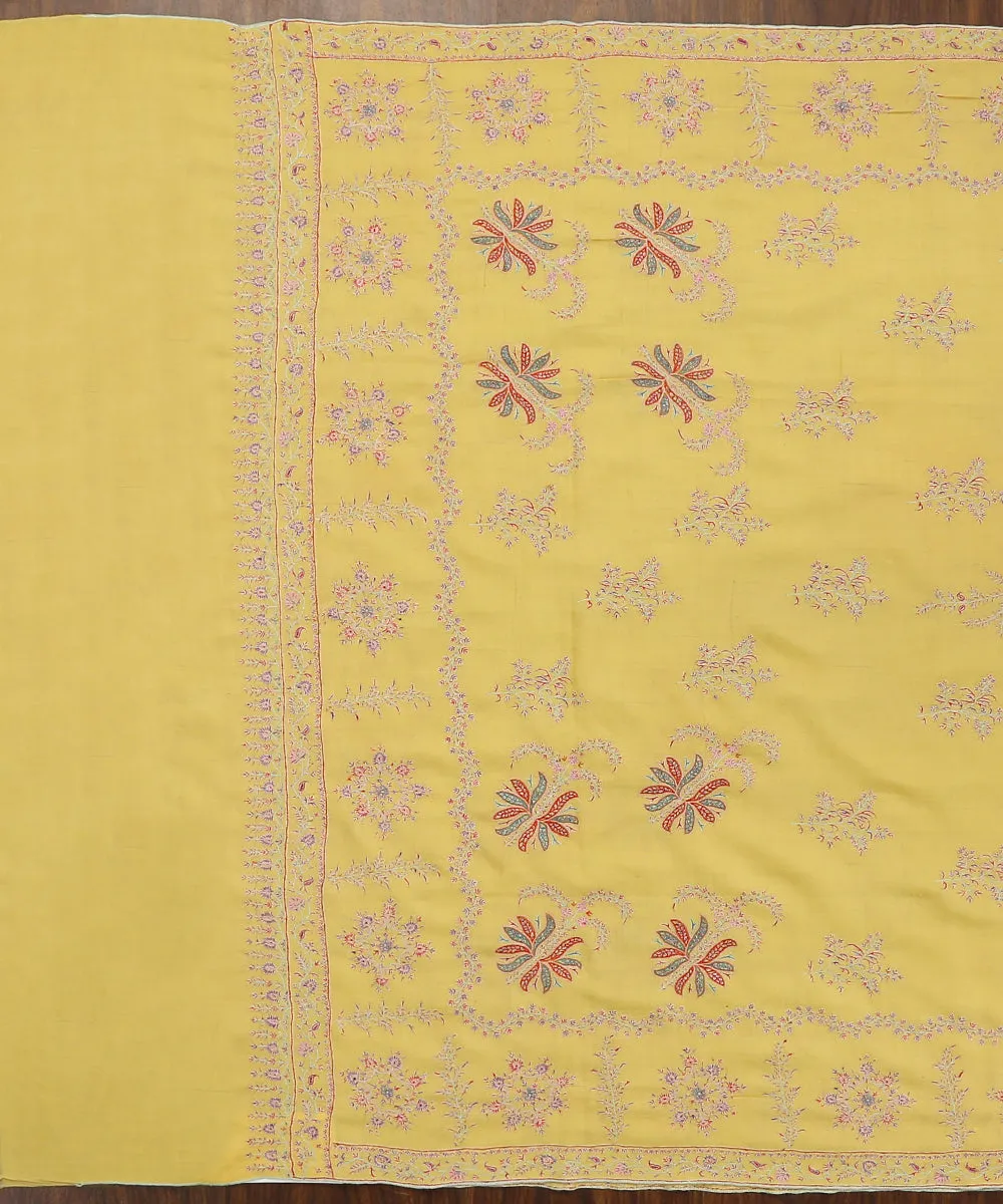 Handwoven Yellow Pure Pashmina Shawl With Paper Mache Work