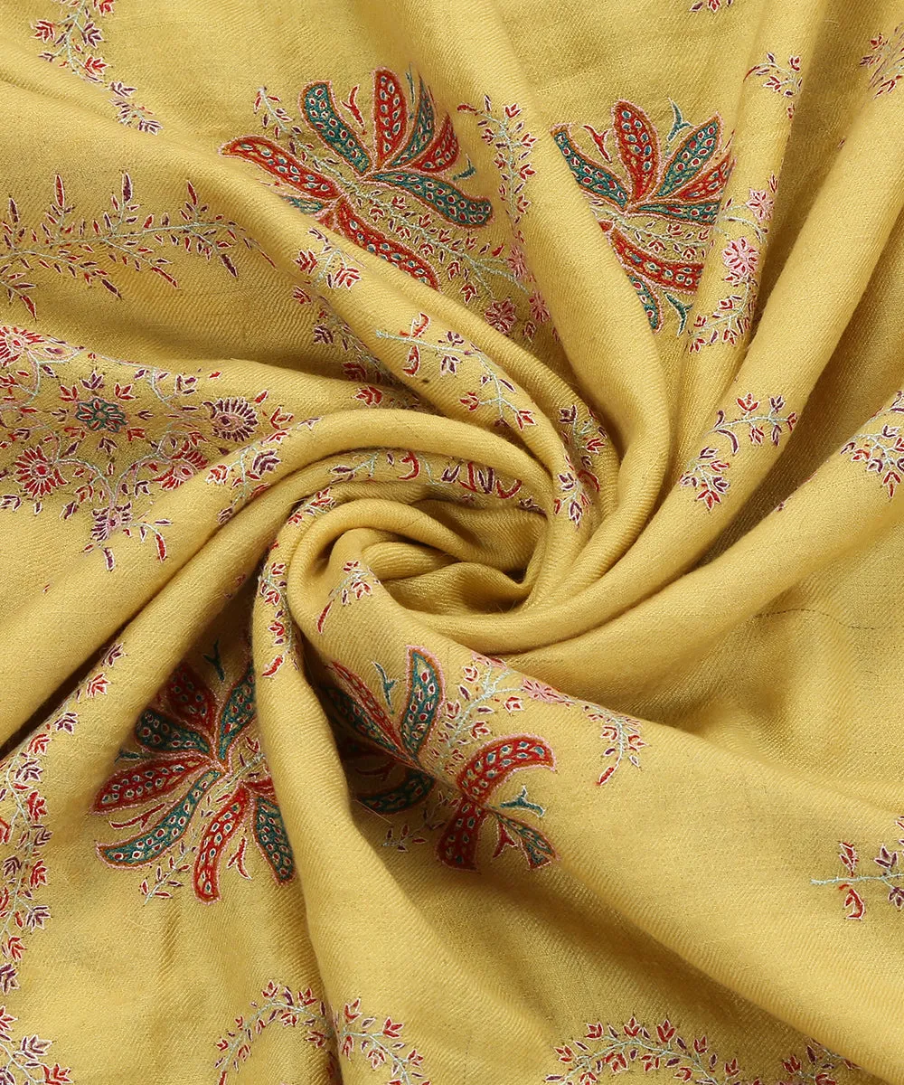 Handwoven Yellow Pure Pashmina Shawl With Paper Mache Work