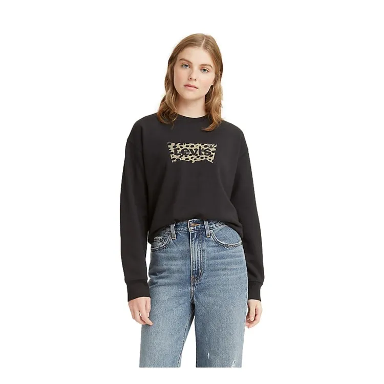 Levi's Graphic Standard Crewneck Felpa Donna in Cotone Garzato Crew Bw Leopard Caviar