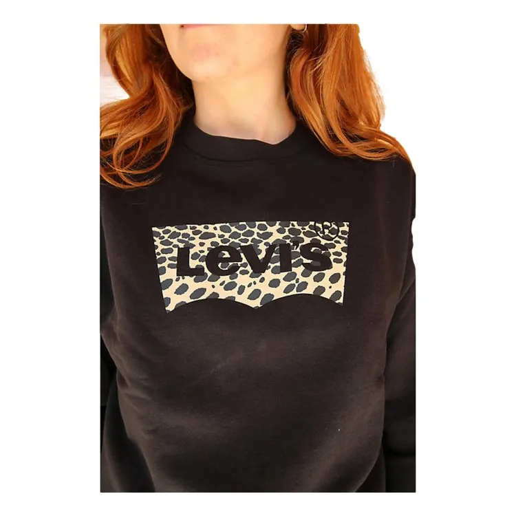 Levi's Graphic Standard Crewneck Felpa Donna in Cotone Garzato Crew Bw Leopard Caviar