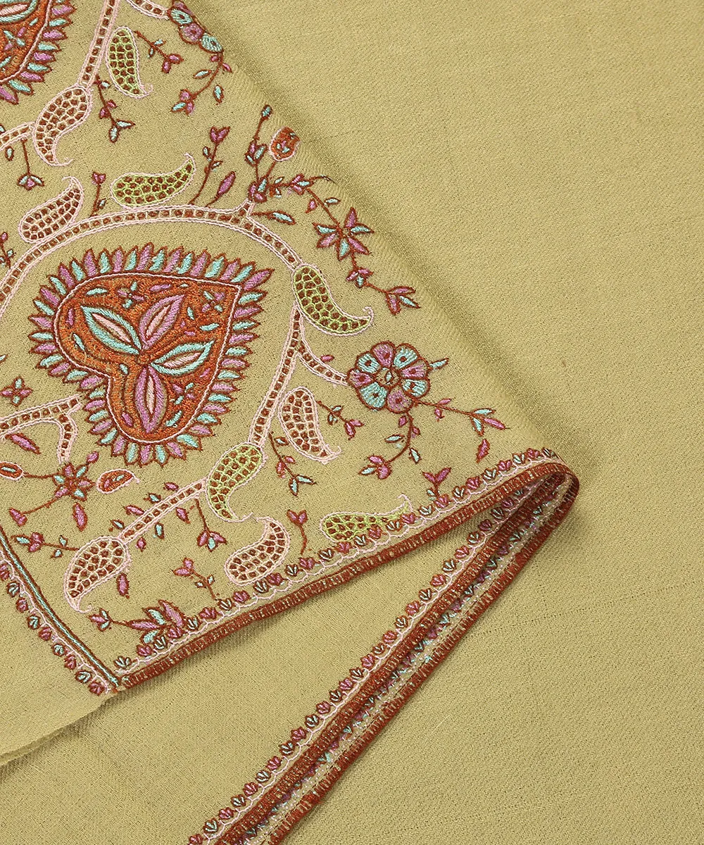 Lime Yellow Handwoven Pure Pashmina Stole with Baharan Work