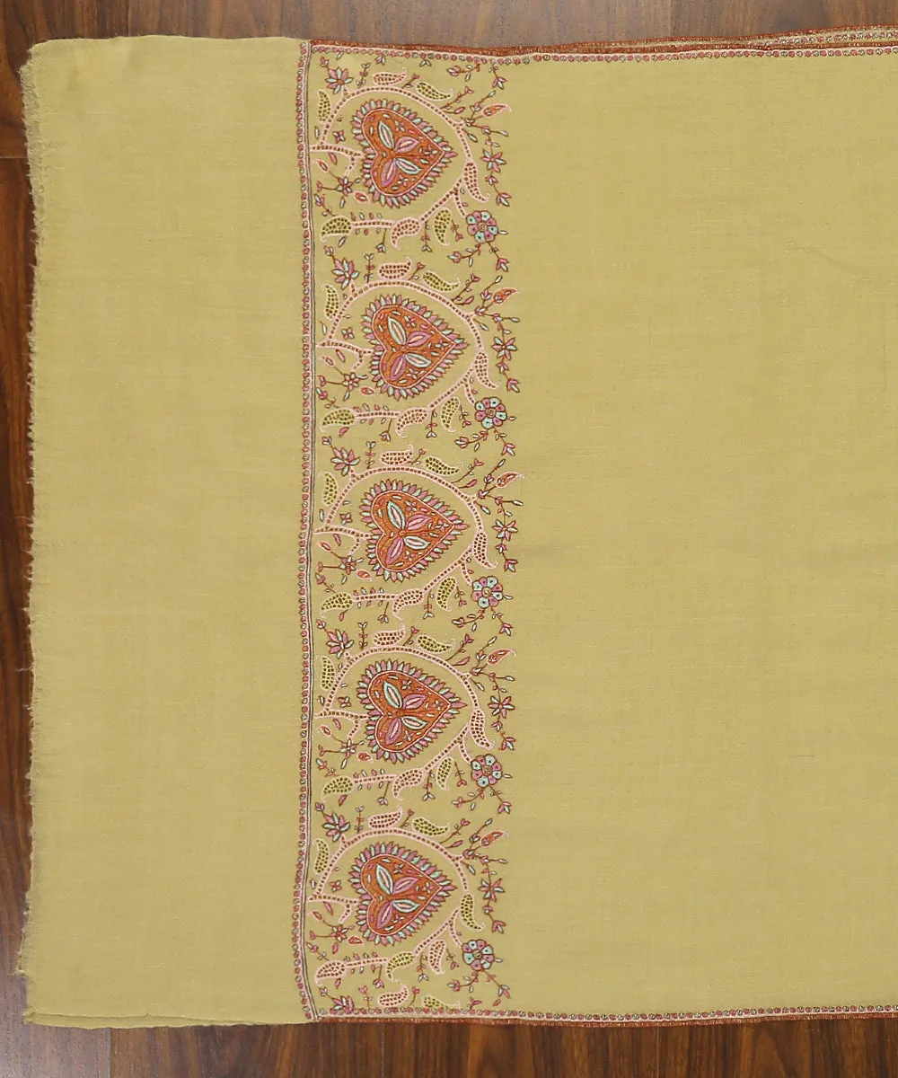 Lime Yellow Handwoven Pure Pashmina Stole with Baharan Work