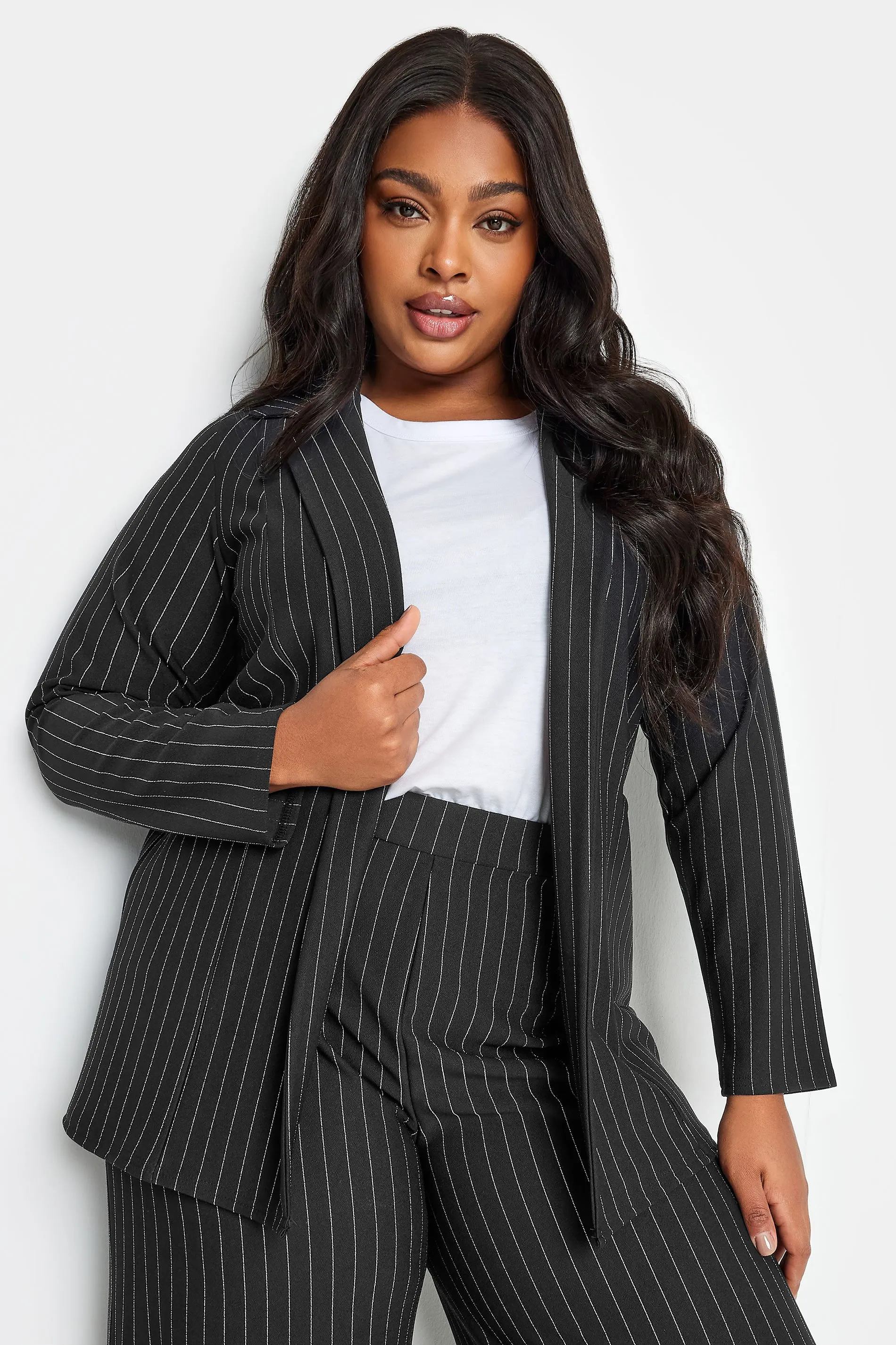 LIMITED COLLECTION Curve Black Pinstripe Pocket Blazer