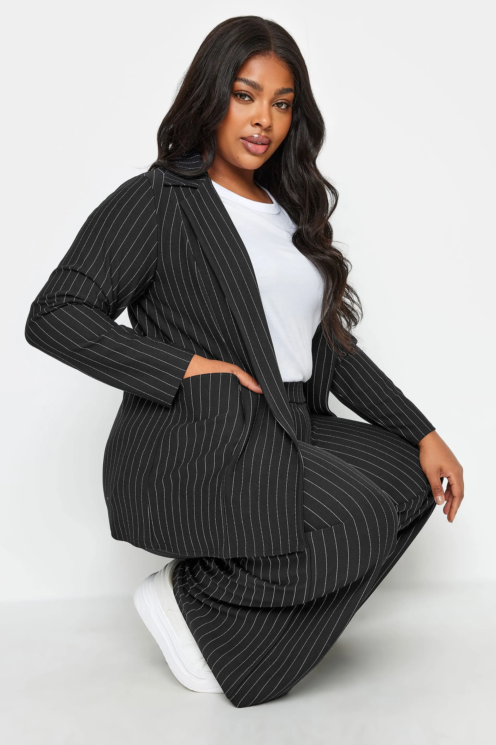 LIMITED COLLECTION Curve Black Pinstripe Pocket Blazer