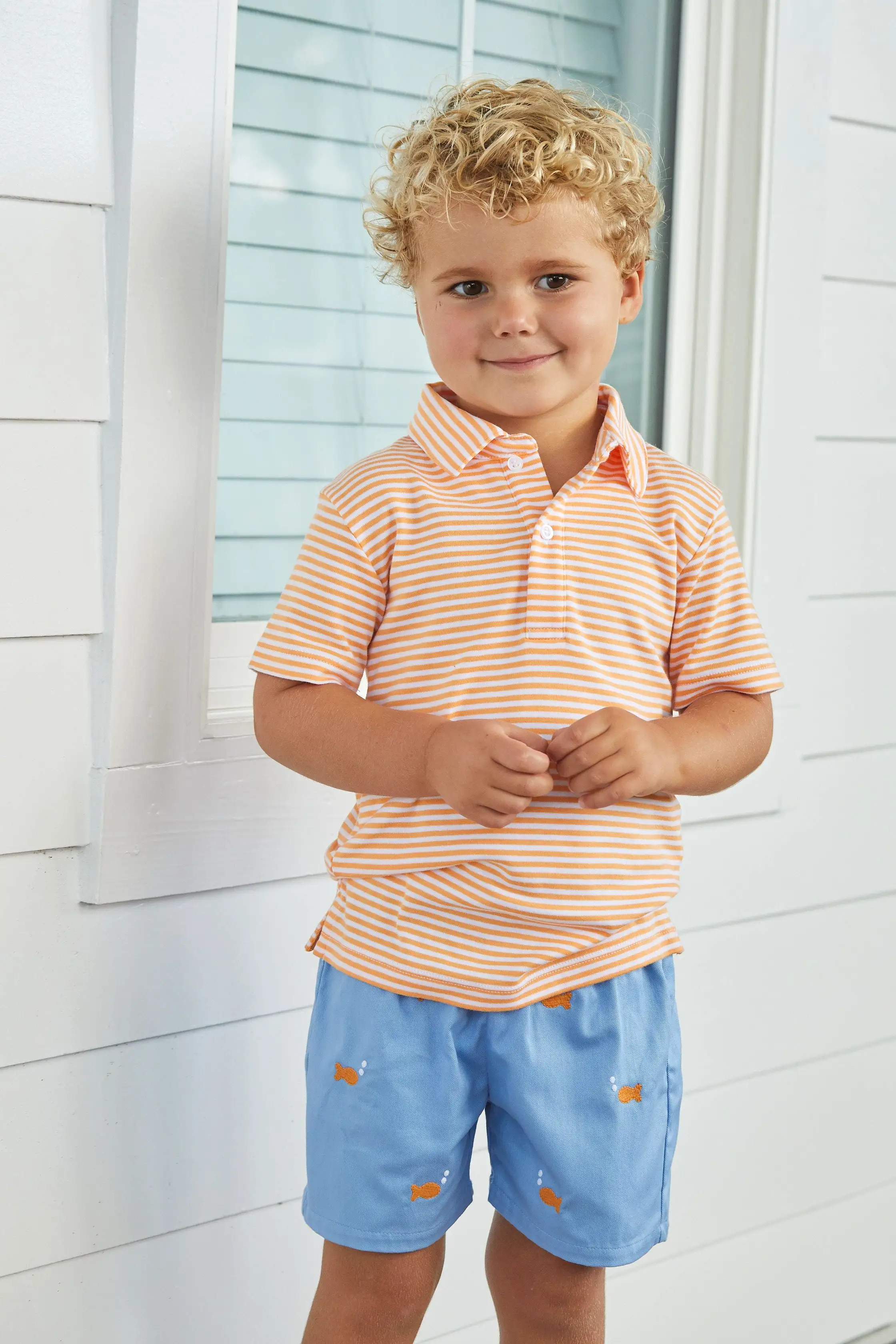 Little English - Short Sleeve Polo - Orange Stripe