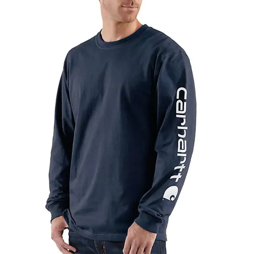 Loose Fit Heavyweight L/S Logo Sleeve Graphic T-Shirt - Navy - K231