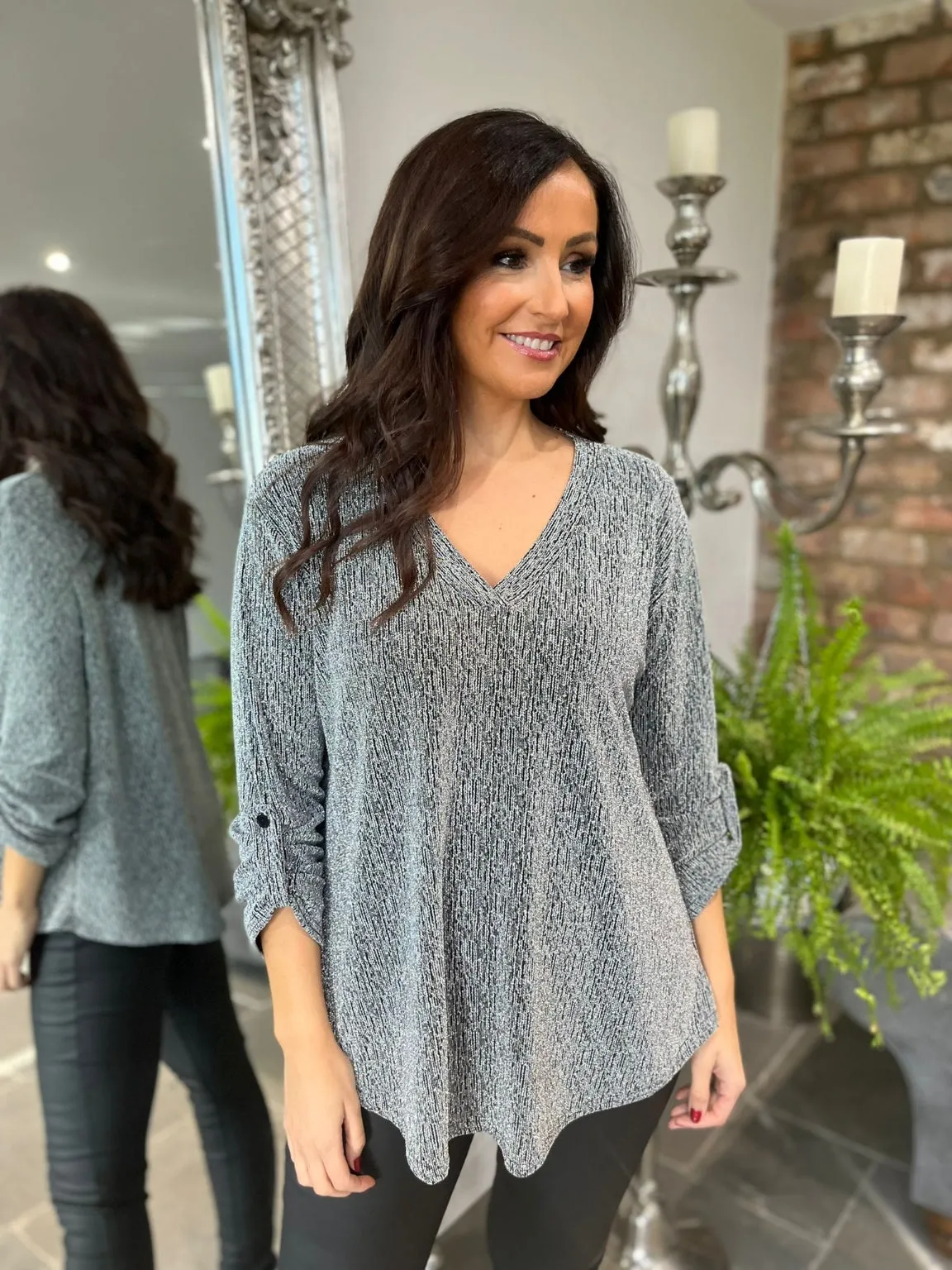 Lurex Sparkle V Neck Top Peyton