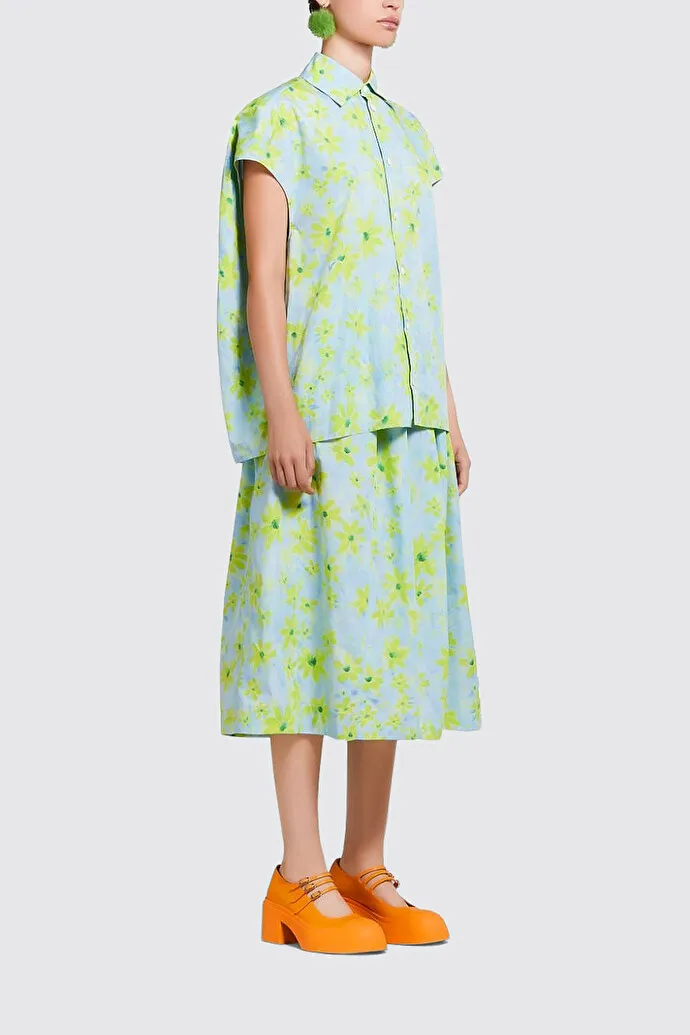 MARNI  |Light green poplin cocoon shirt with Parade print