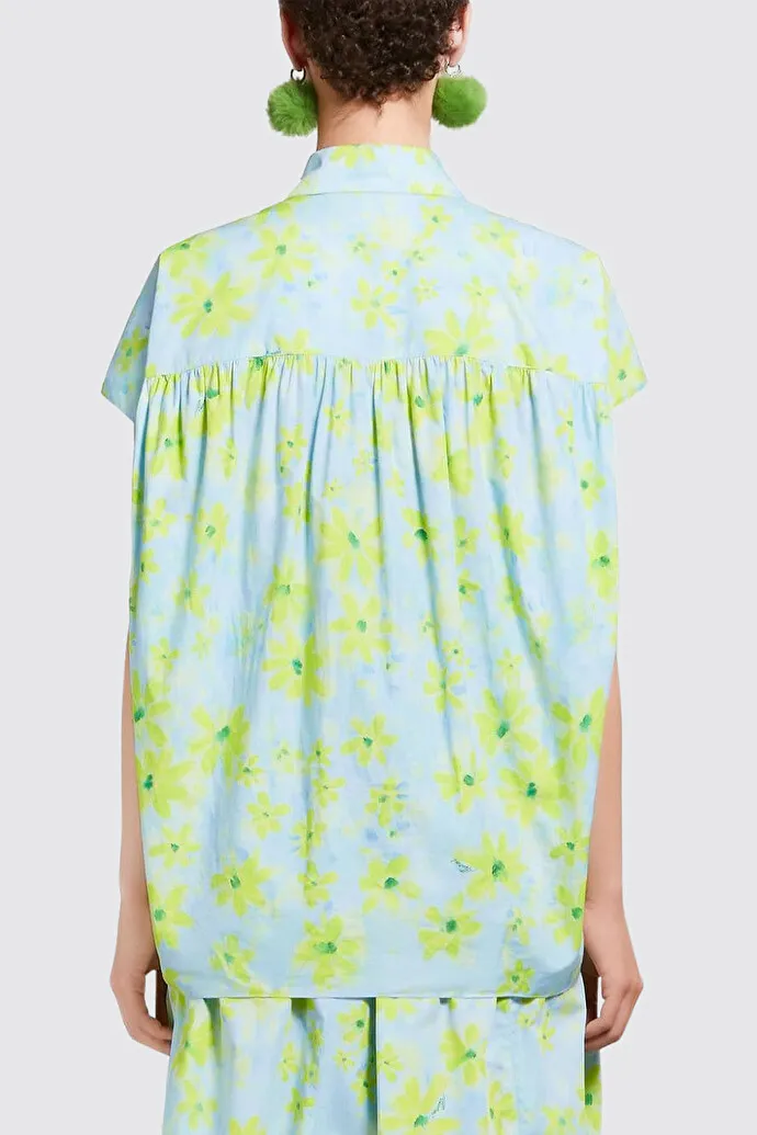 MARNI  |Light green poplin cocoon shirt with Parade print