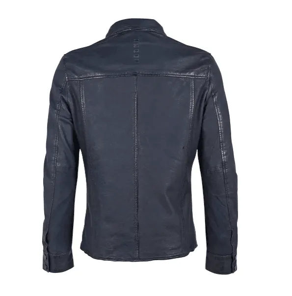 Mauritius Leather Men's Dark Blue-Grey Leather Marcel RF Shirt Style Jacket