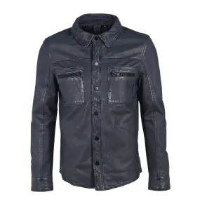 Mauritius Leather Men's Dark Blue-Grey Leather Marcel RF Shirt Style Jacket