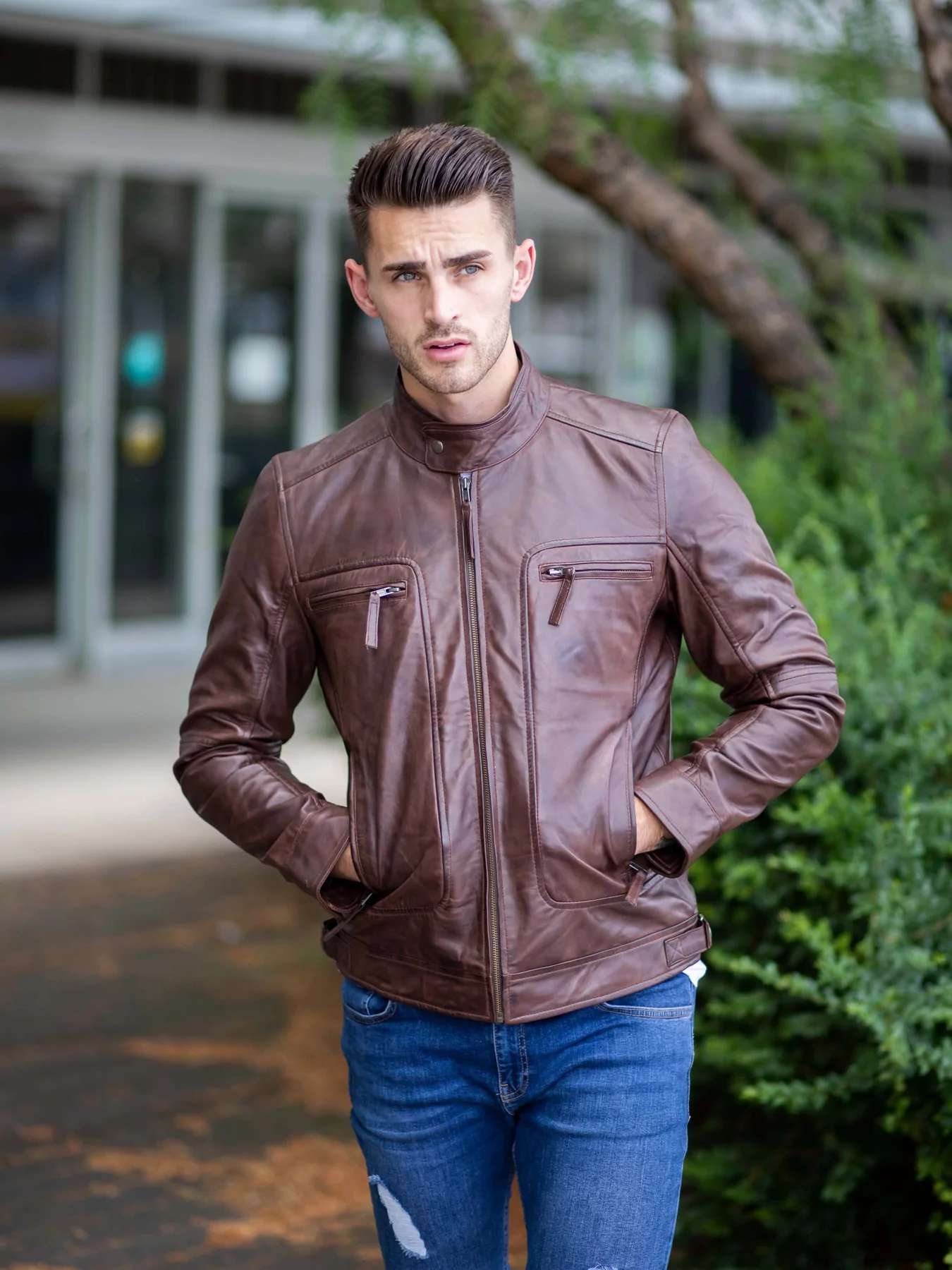 Men Stylish Chocolate Brown Leather Jacket