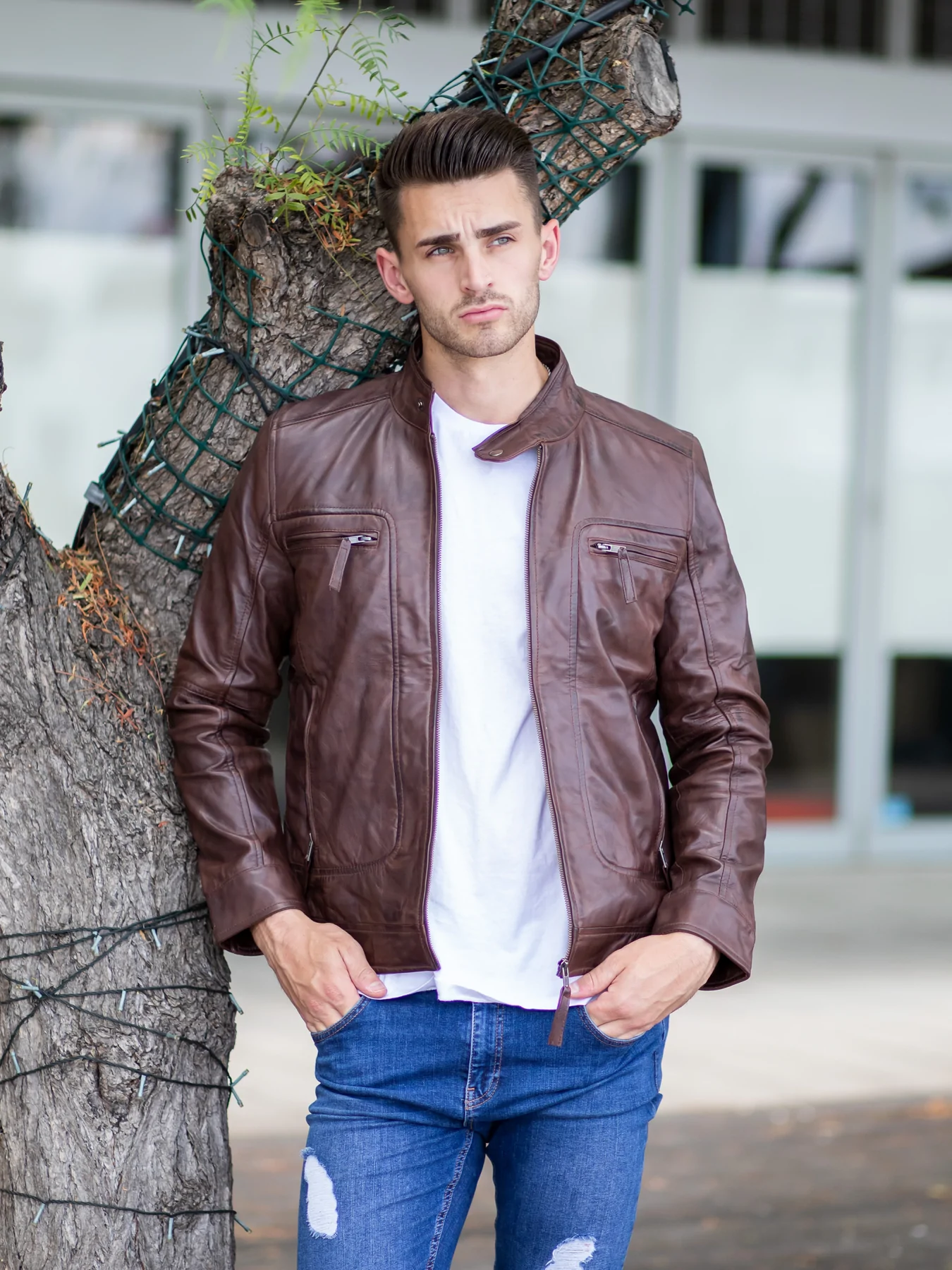 Men Stylish Chocolate Brown Leather Jacket