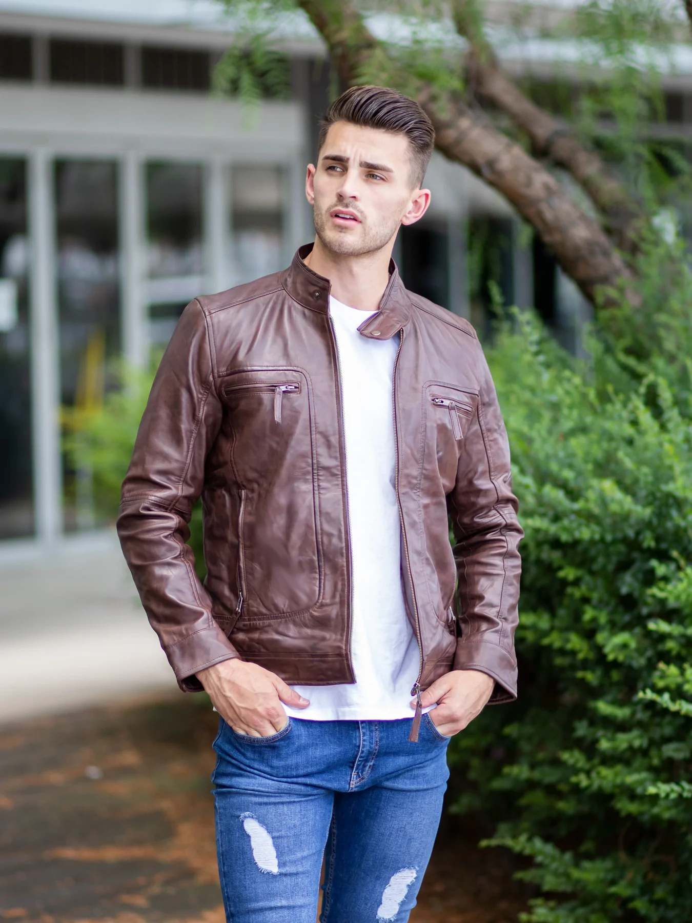 Men Stylish Chocolate Brown Leather Jacket