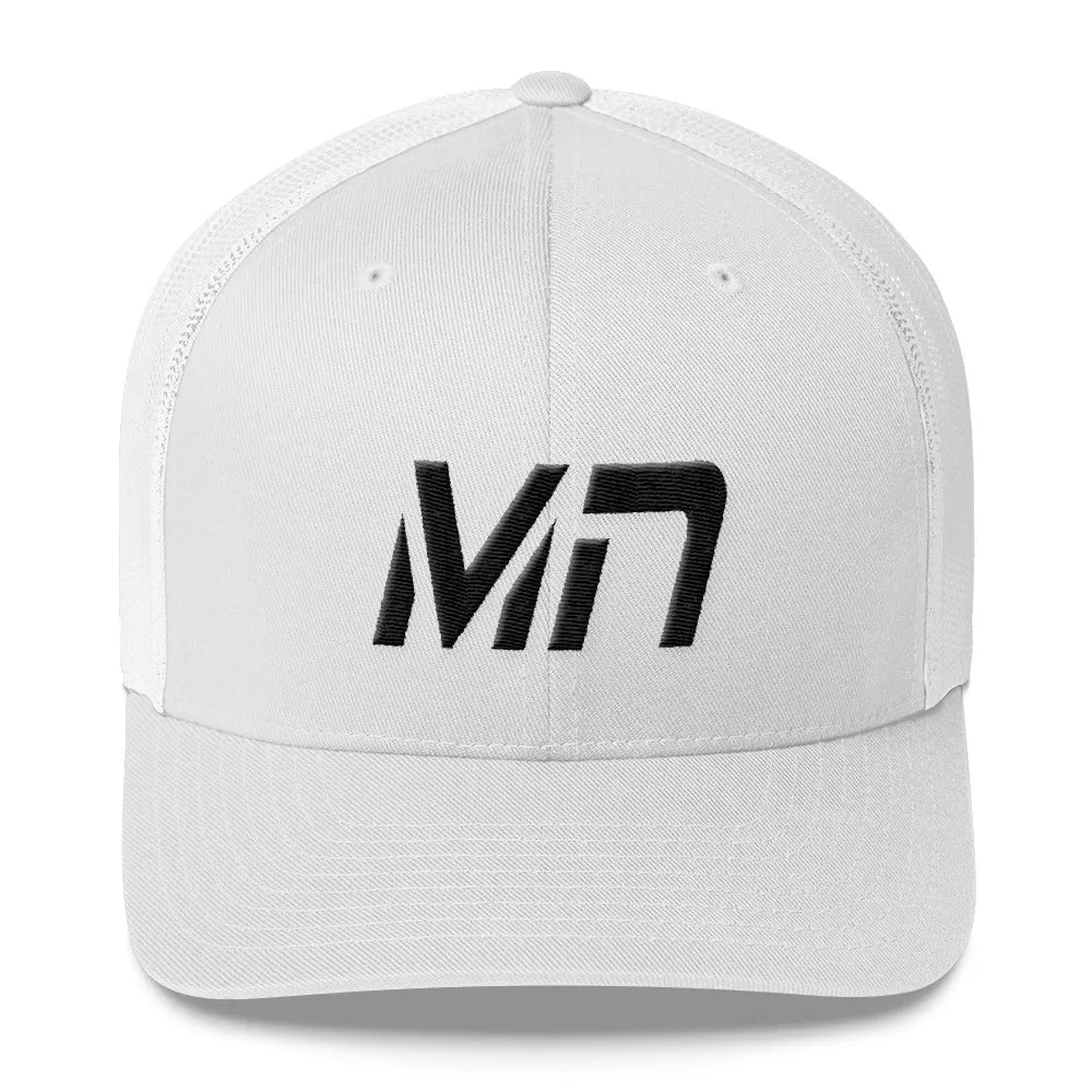 Minnesota - Mesh Back Trucker Cap - Black Embroidery - MN - Many Hat Color Options Available