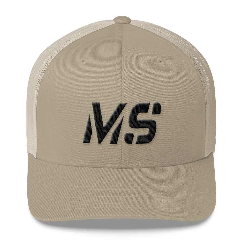 Mississippi - Mesh Back Trucker Cap - Black Embroidery - MS - Many Hat Color Options Available