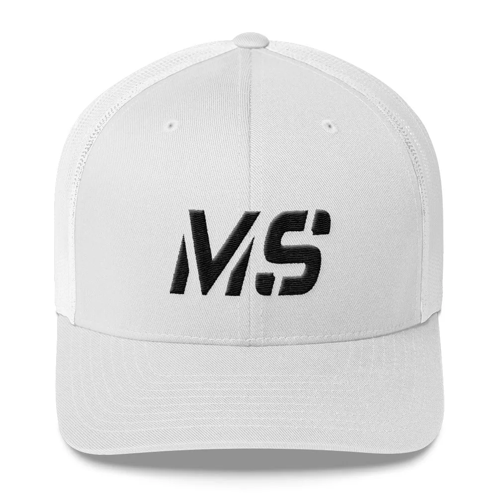 Mississippi - Mesh Back Trucker Cap - Black Embroidery - MS - Many Hat Color Options Available