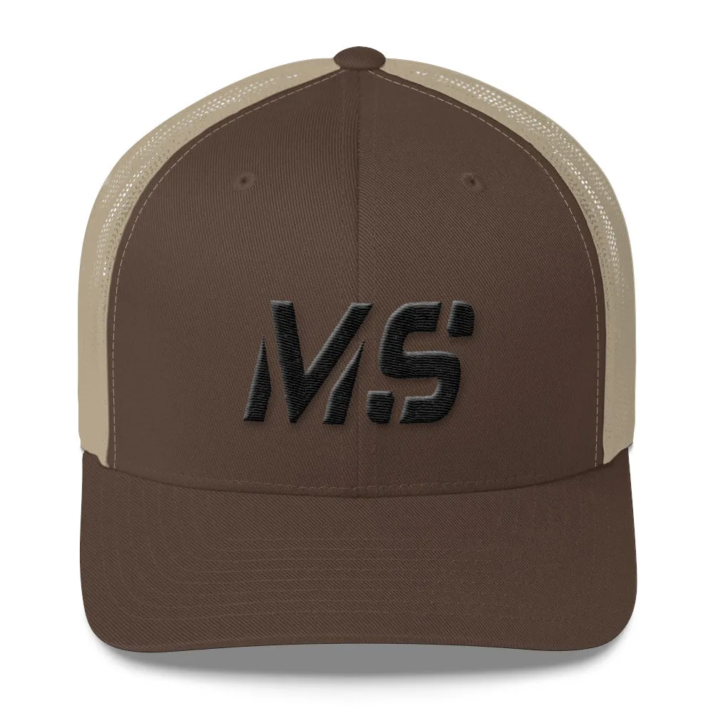 Mississippi - Mesh Back Trucker Cap - Black Embroidery - MS - Many Hat Color Options Available