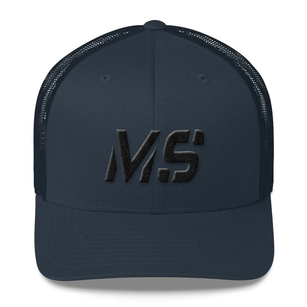 Mississippi - Mesh Back Trucker Cap - Black Embroidery - MS - Many Hat Color Options Available