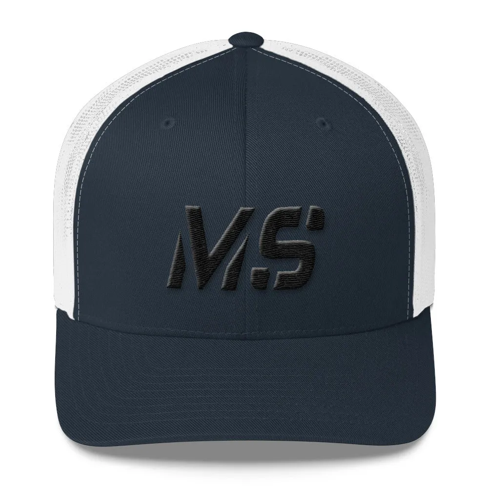 Mississippi - Mesh Back Trucker Cap - Black Embroidery - MS - Many Hat Color Options Available