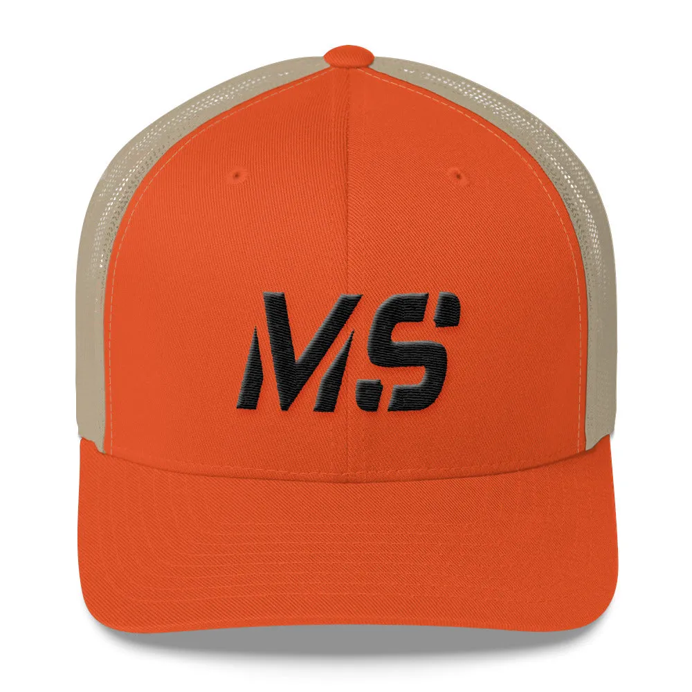 Mississippi - Mesh Back Trucker Cap - Black Embroidery - MS - Many Hat Color Options Available