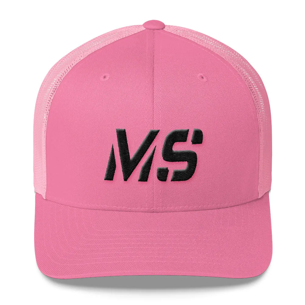 Mississippi - Mesh Back Trucker Cap - Black Embroidery - MS - Many Hat Color Options Available