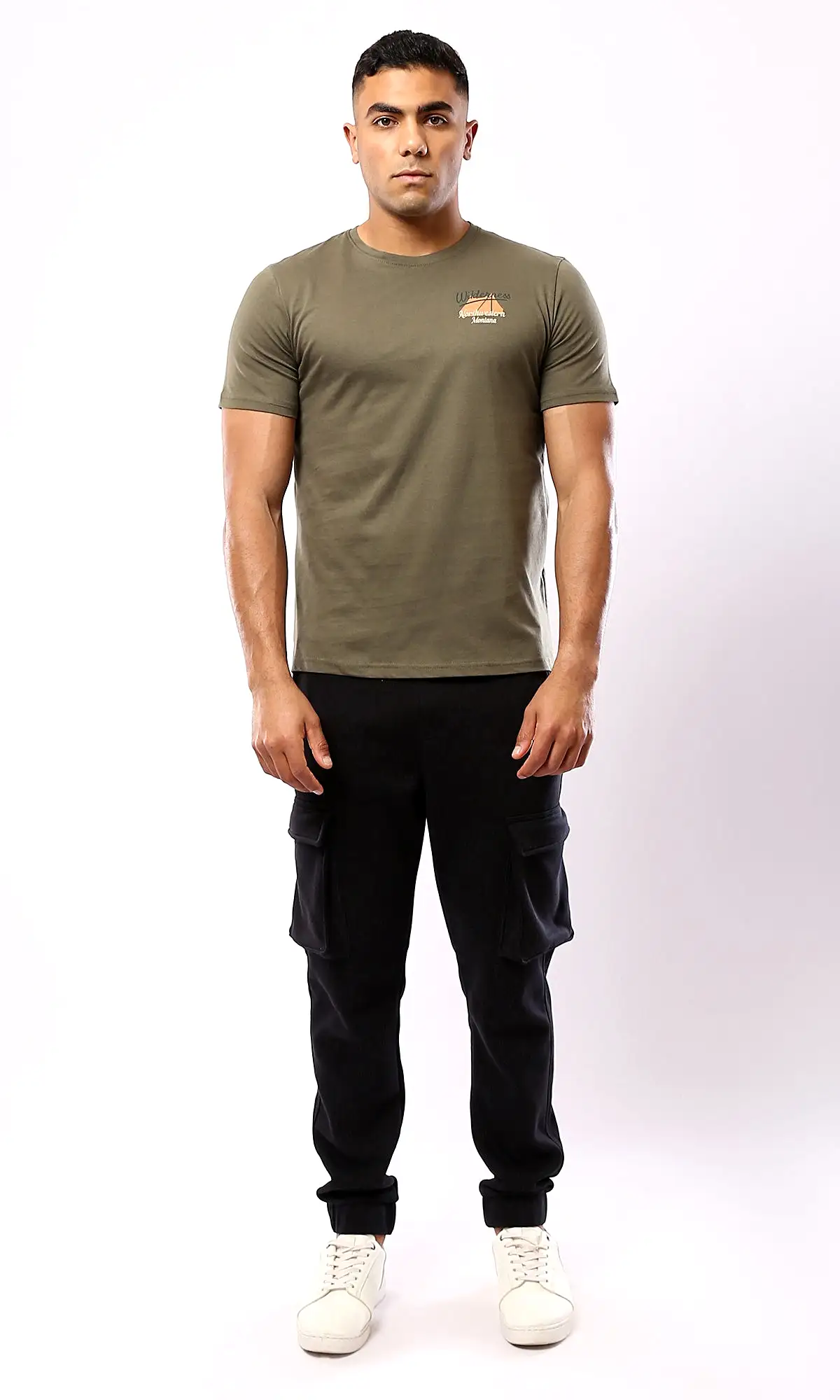 O179024 Dark Olive Tee With Mountain Explorer Back Print