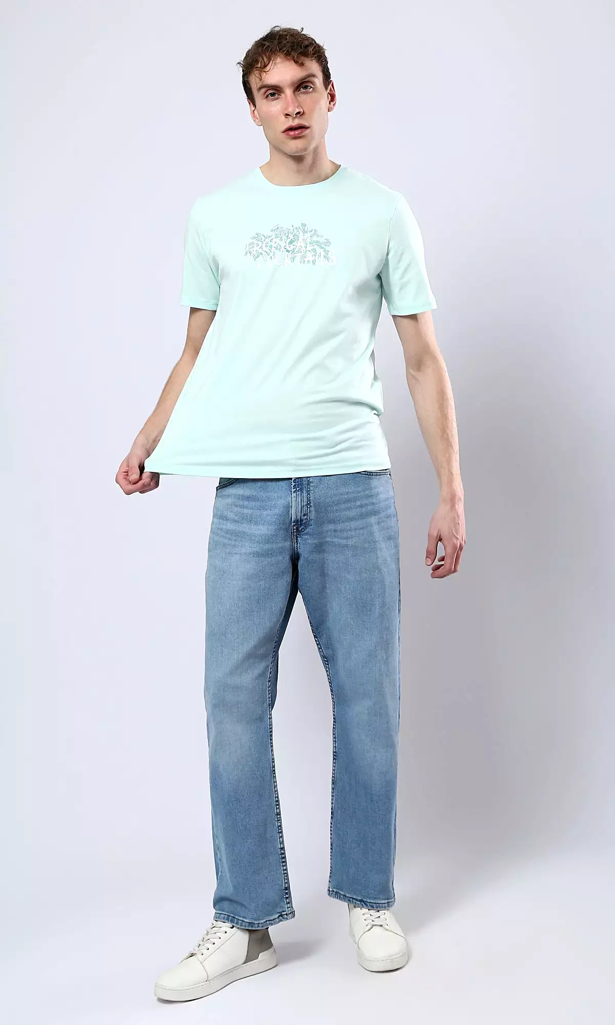 O179025 Pastel Mint Cotton Tee With Front & Back Print