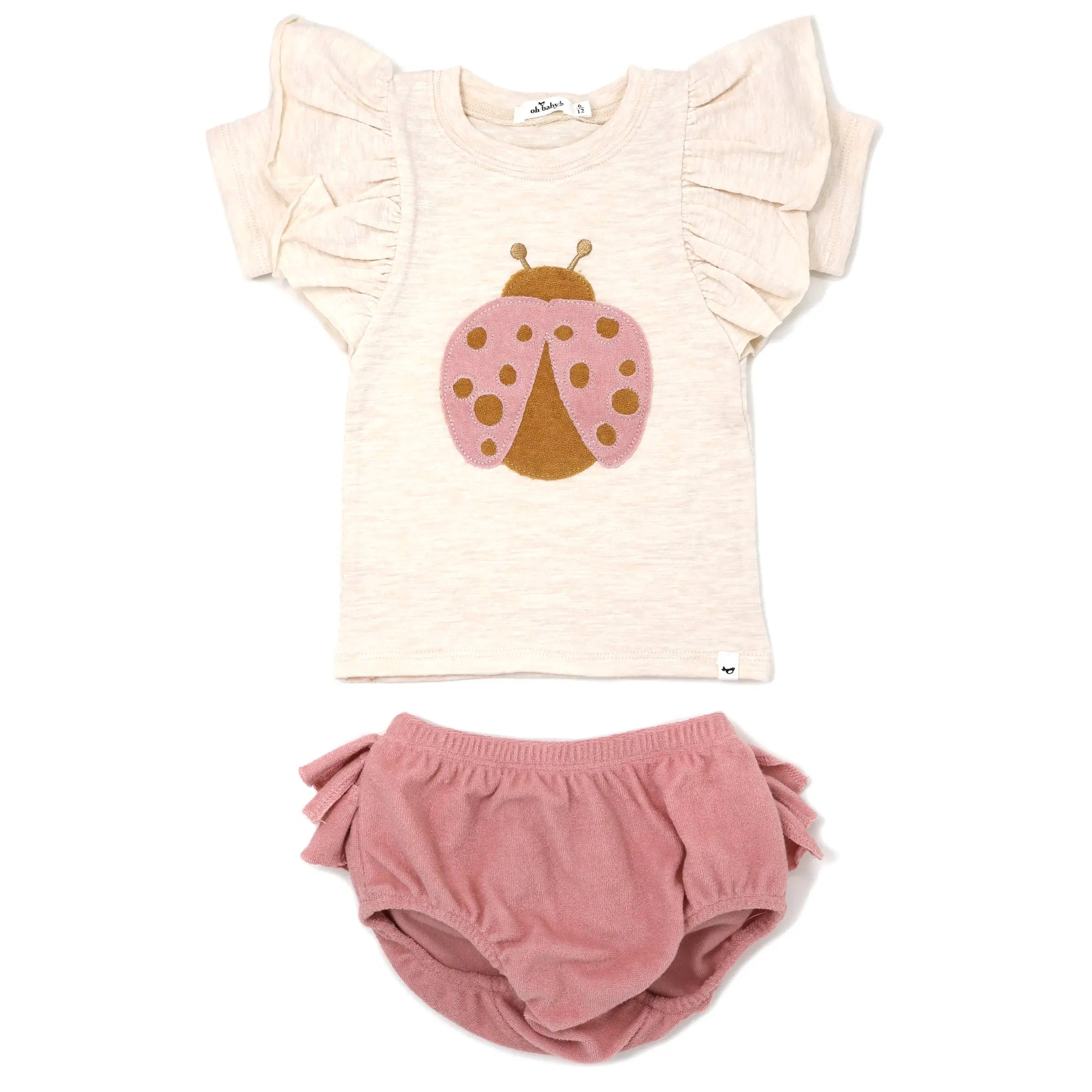 oh baby! Butterfly Slub Tee and Terry Tushie Set - Ladybug - Blush