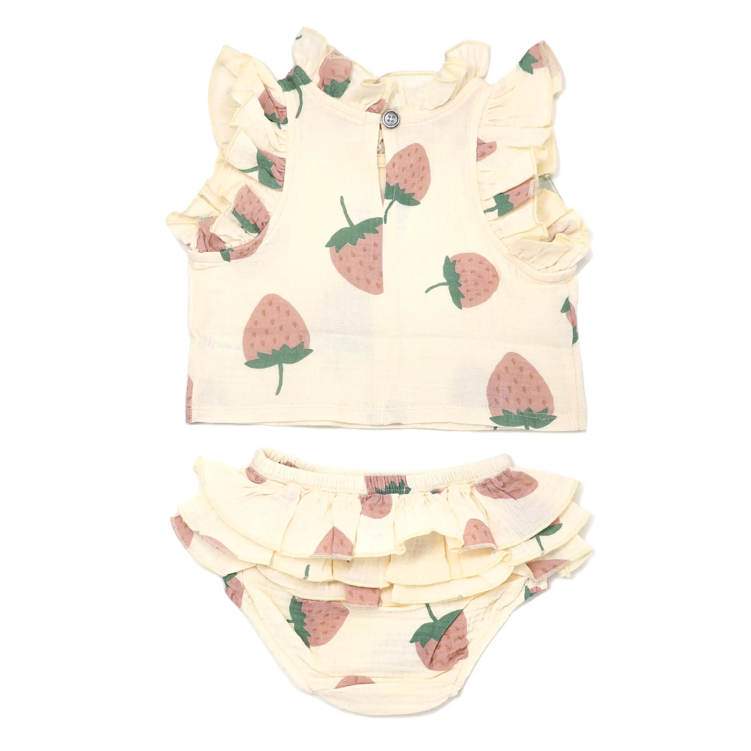 oh baby! Gauze Lola Top & Tushie Set - Strawberries Print - Natural