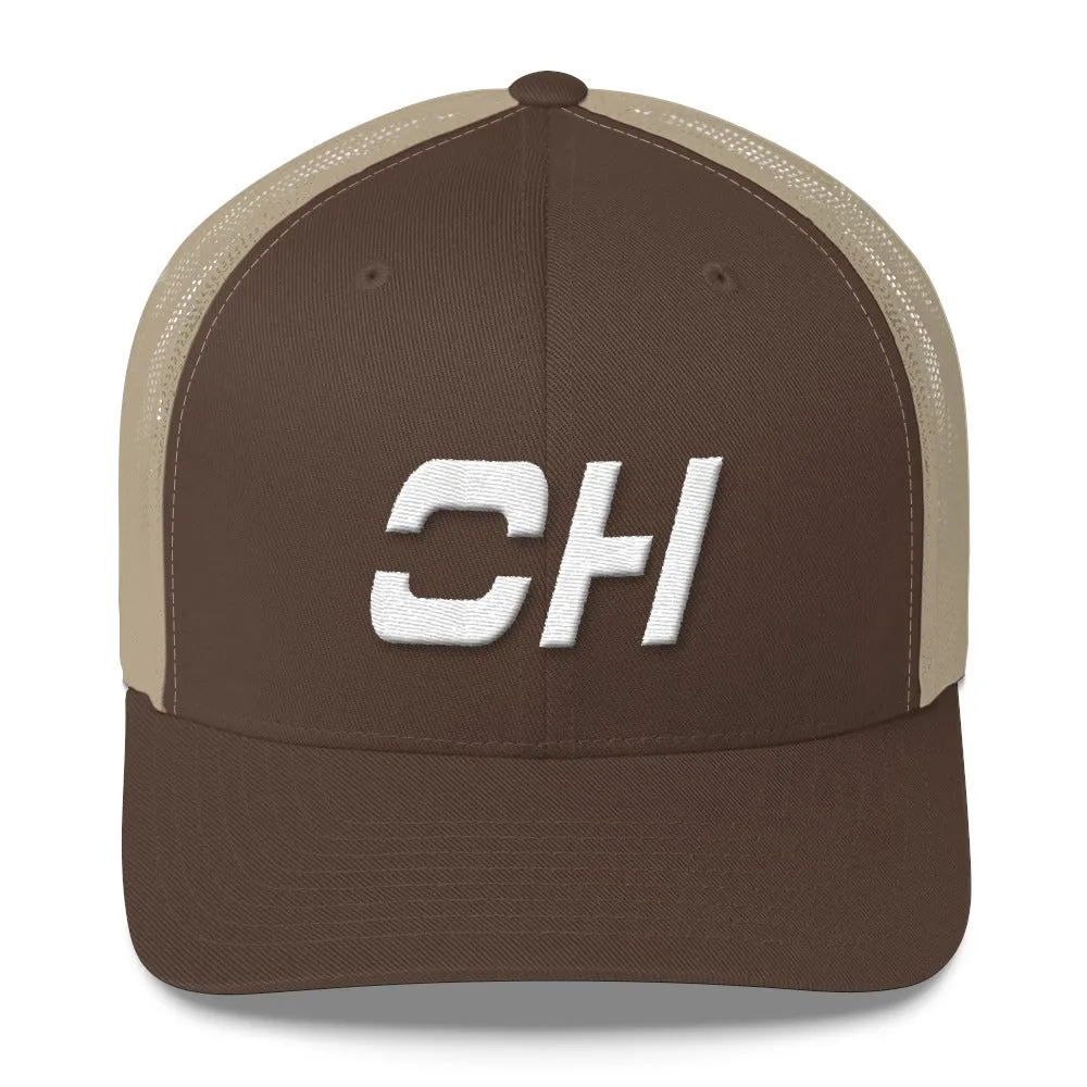 Ohio - Mesh Back Trucker Cap - White Embroidery - OH - Many Hat Color Options Available