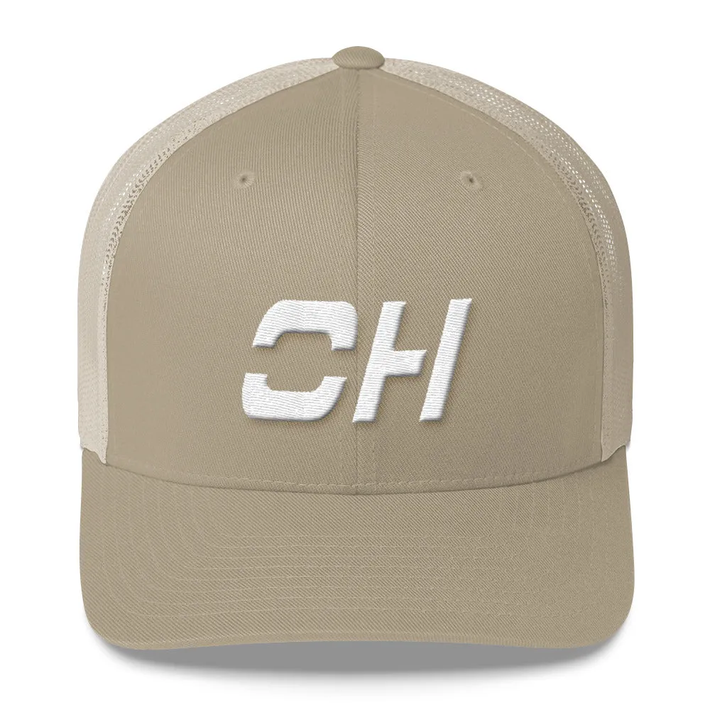 Ohio - Mesh Back Trucker Cap - White Embroidery - OH - Many Hat Color Options Available