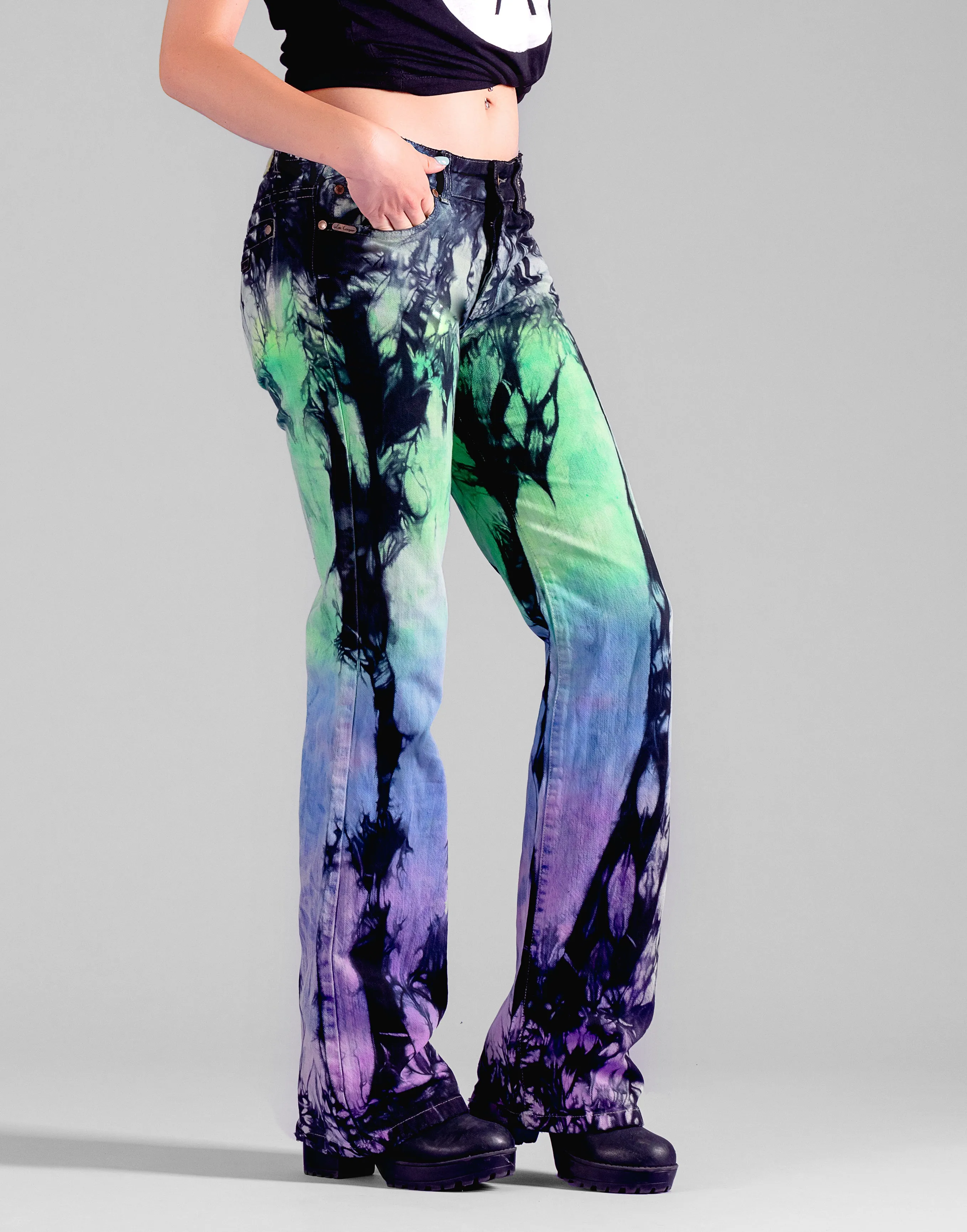 Ombre purple blue green tie dye jeans | Size Small