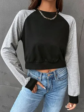 Patchwork Women Cropped Sweatshirt