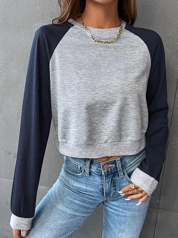 Patchwork Women Cropped Sweatshirt