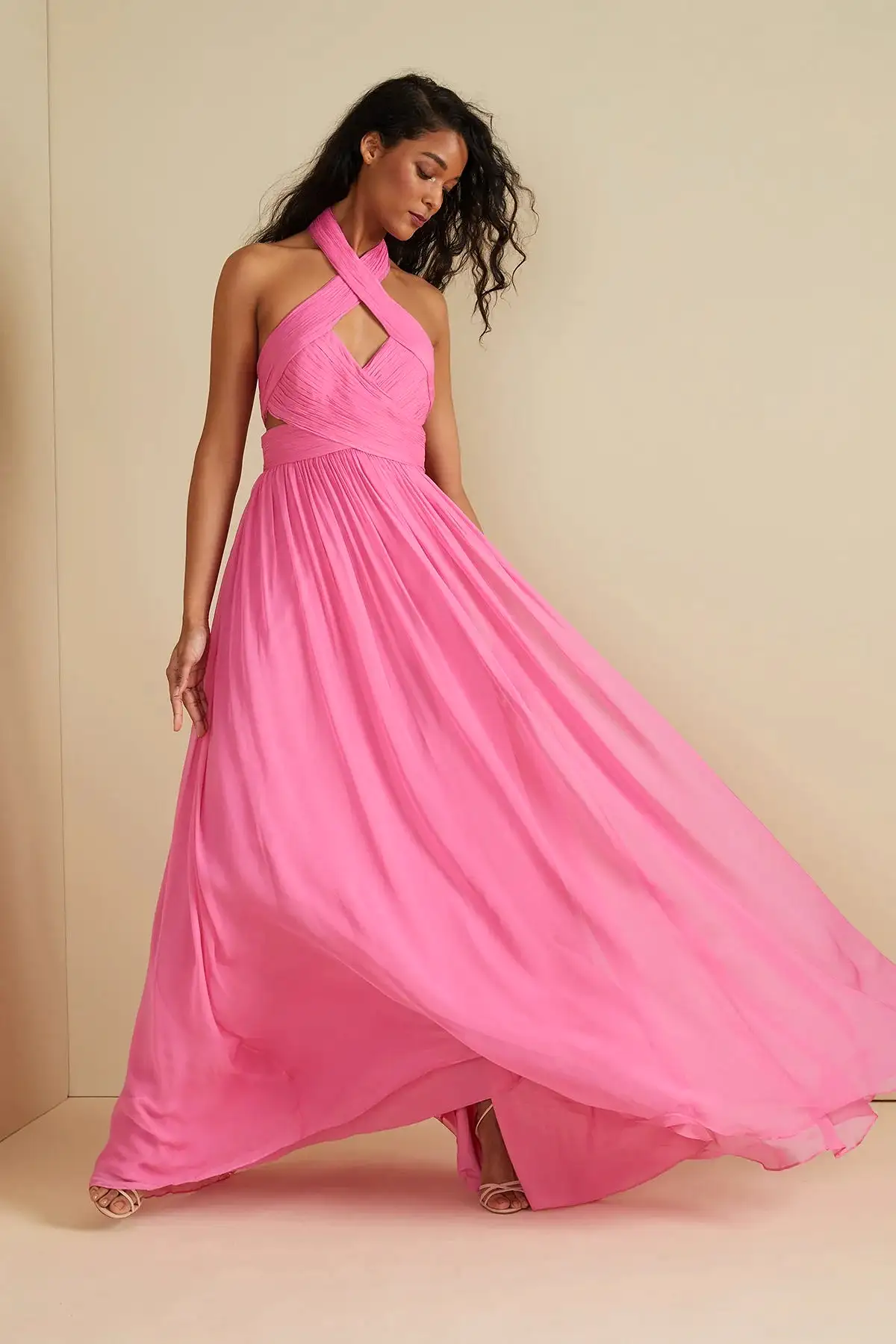 Paula Criss Cross Halter Gown