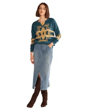 Pendleton Womens Graphic Teal  Long Sleeve Pullover