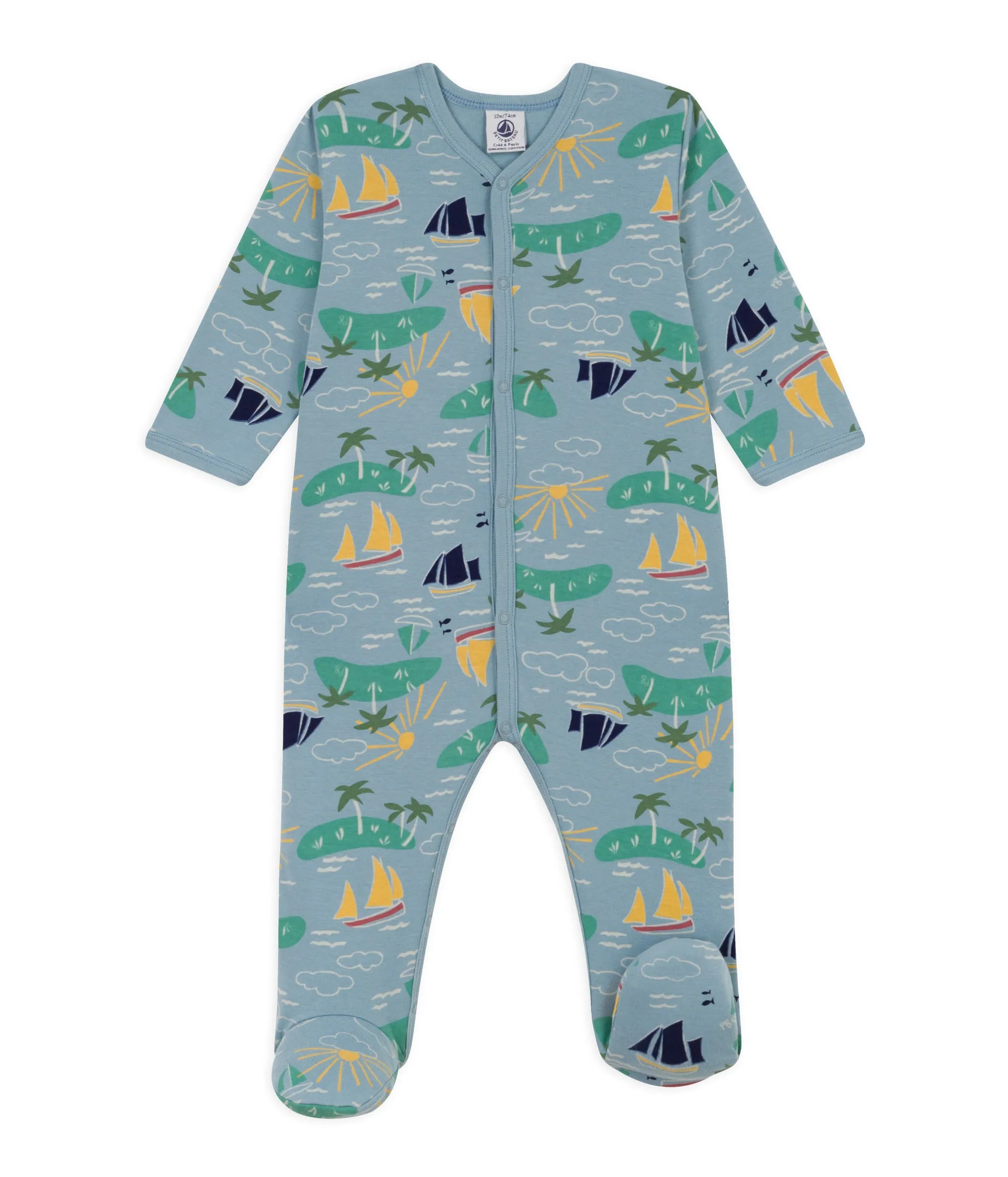 Petit Bateau Baby Front Snap Boat Print Footie