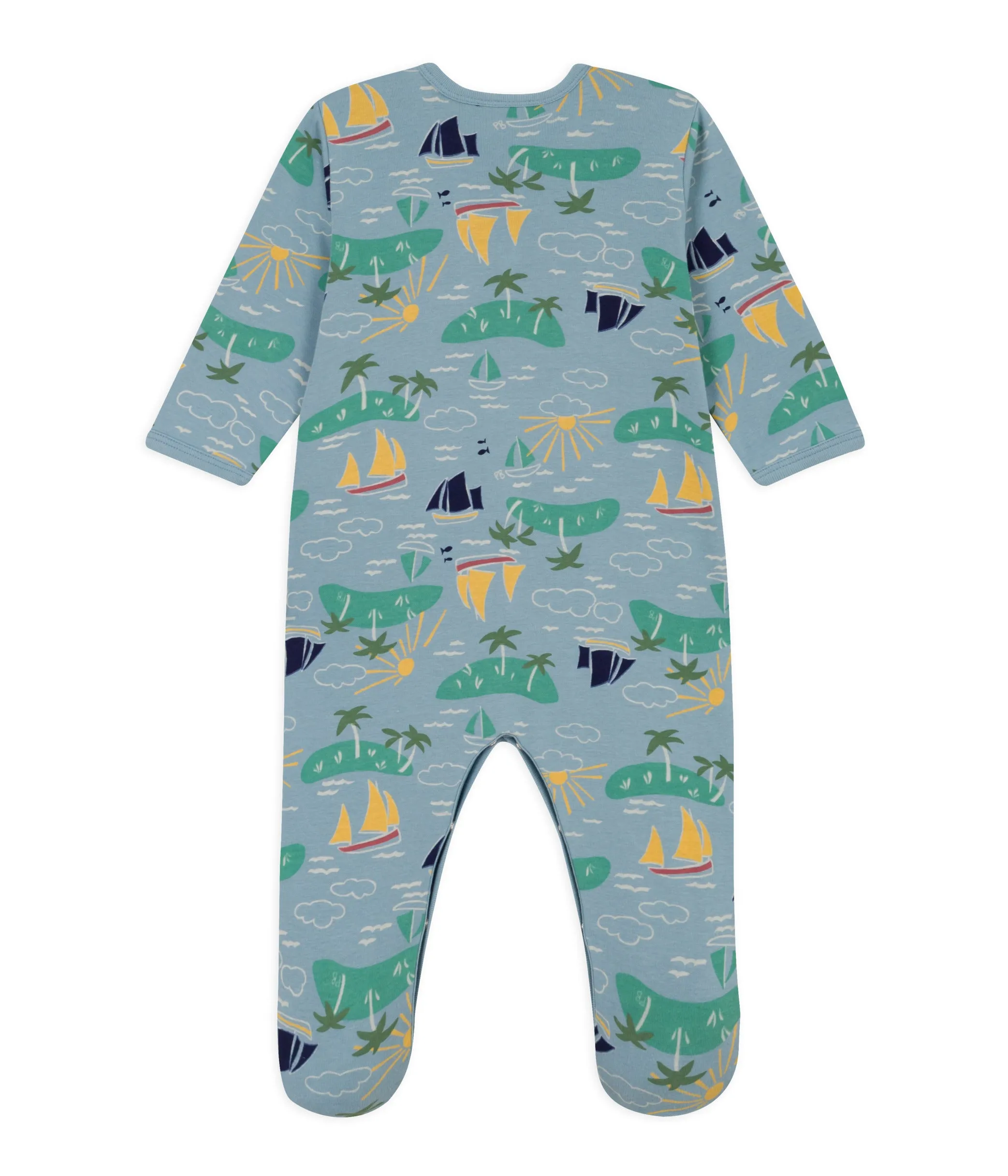 Petit Bateau Baby Front Snap Boat Print Footie