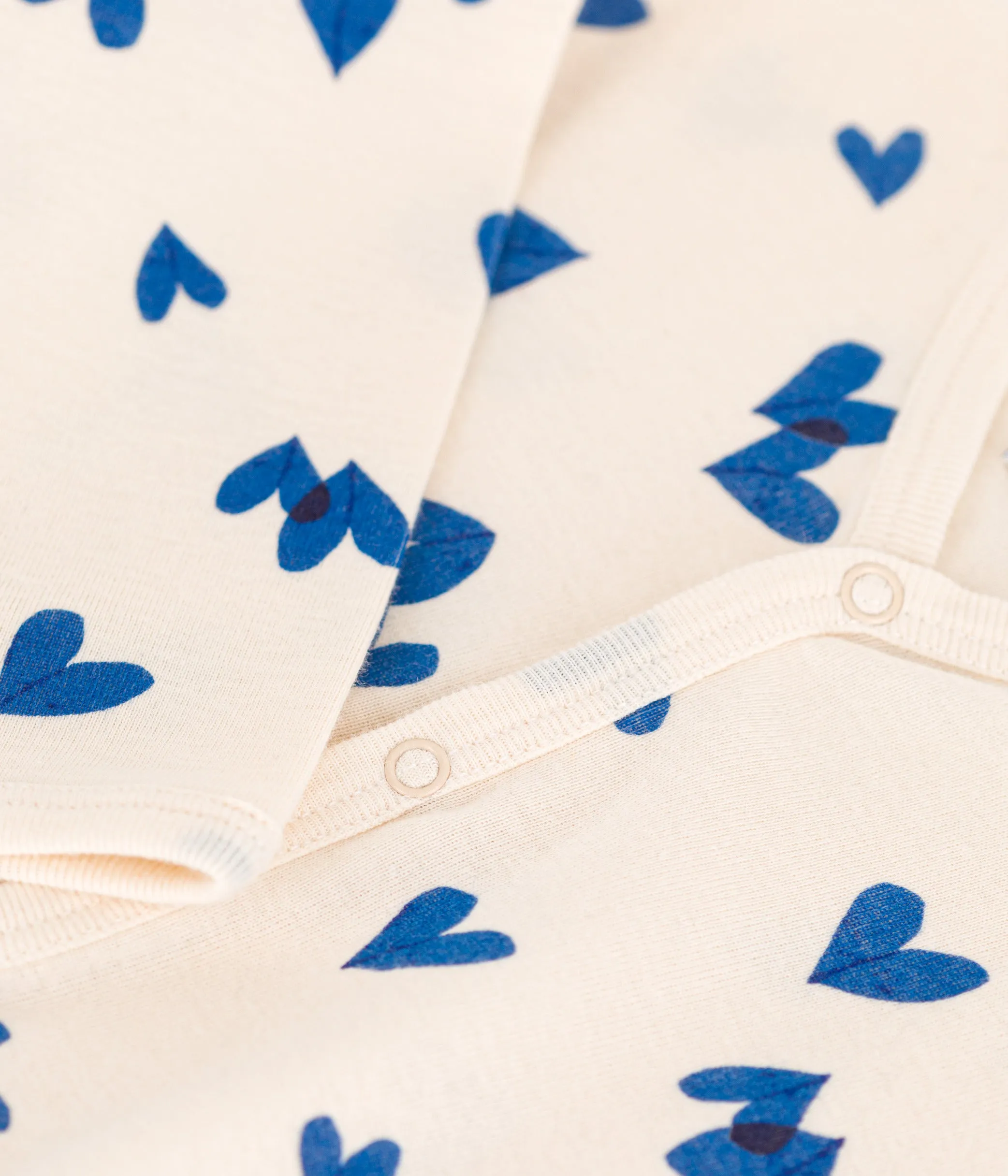 Petit Bateau Baby Girl  Front Snap  Blue Heart Print Footie