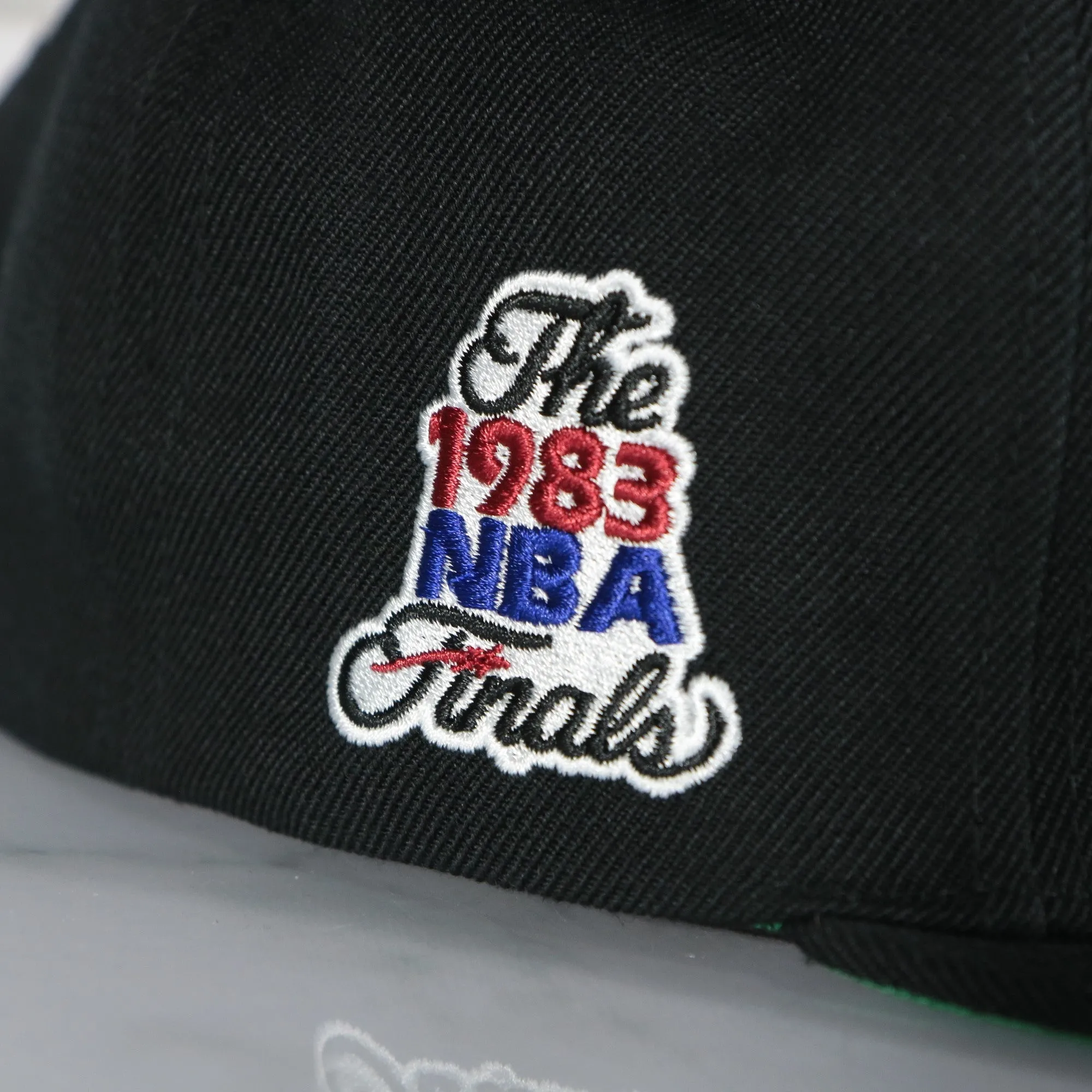 Philadelphia 76ers Hardwood Classics 1983 NBA Finals Side Patch Green Bottom | Black Snapback Hat