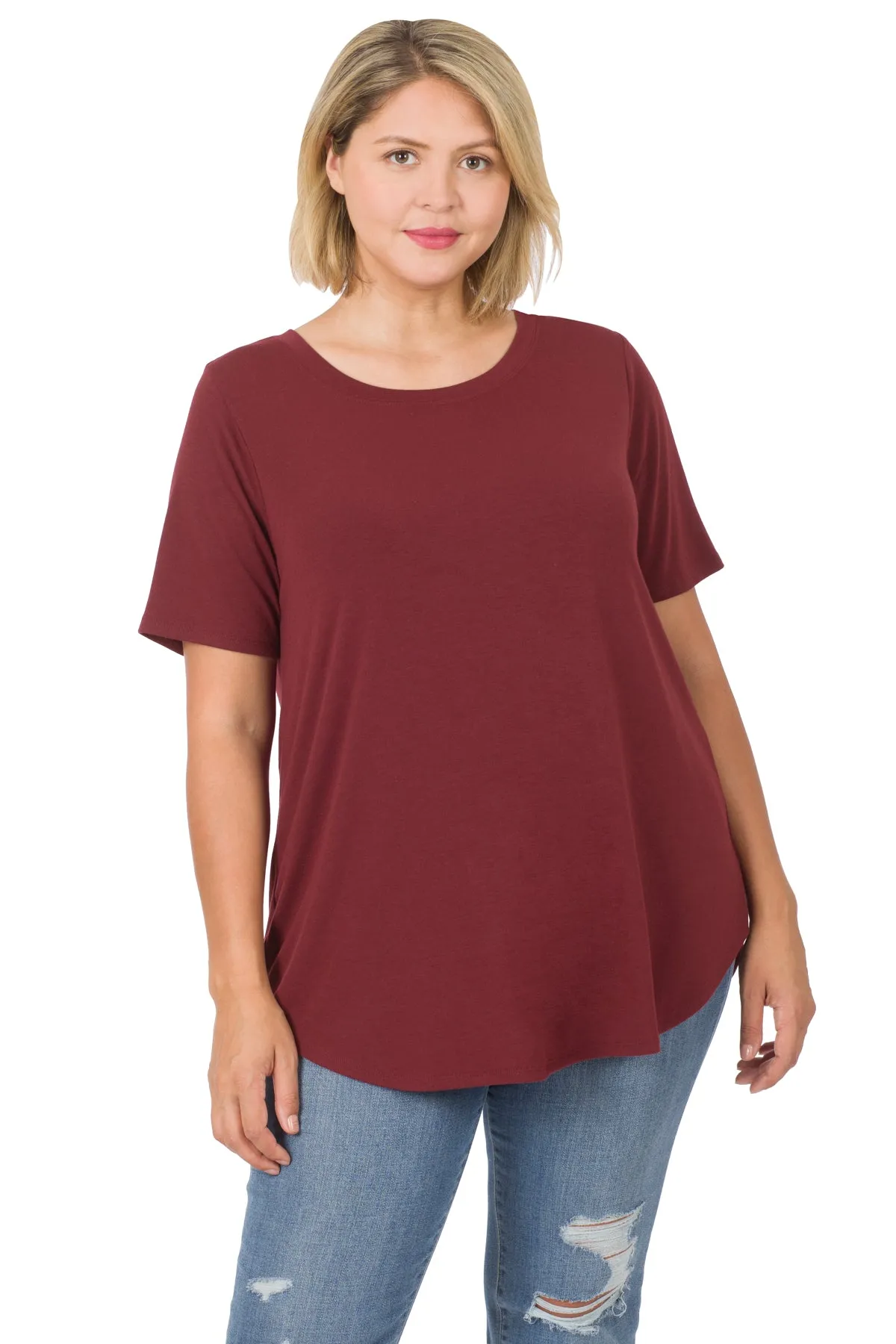 PLUS SIZE Short Sleeve Front Back Scoop