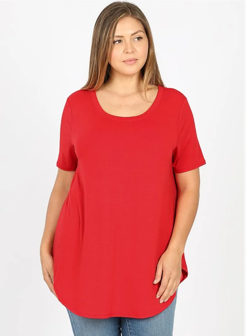 PLUS SIZE Short Sleeve Front Back Scoop